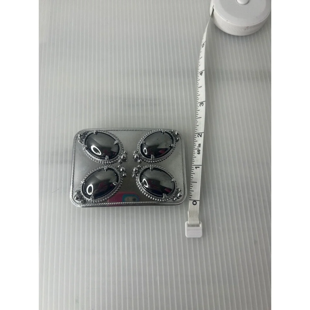 Silver Tone Western‎ Belt Buckle Four Oval Hematite Stones Cabochon Rectangular